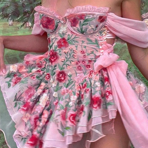 Corset Flower Dress Women French Milkmaid Dress Kawaii - Etsy
