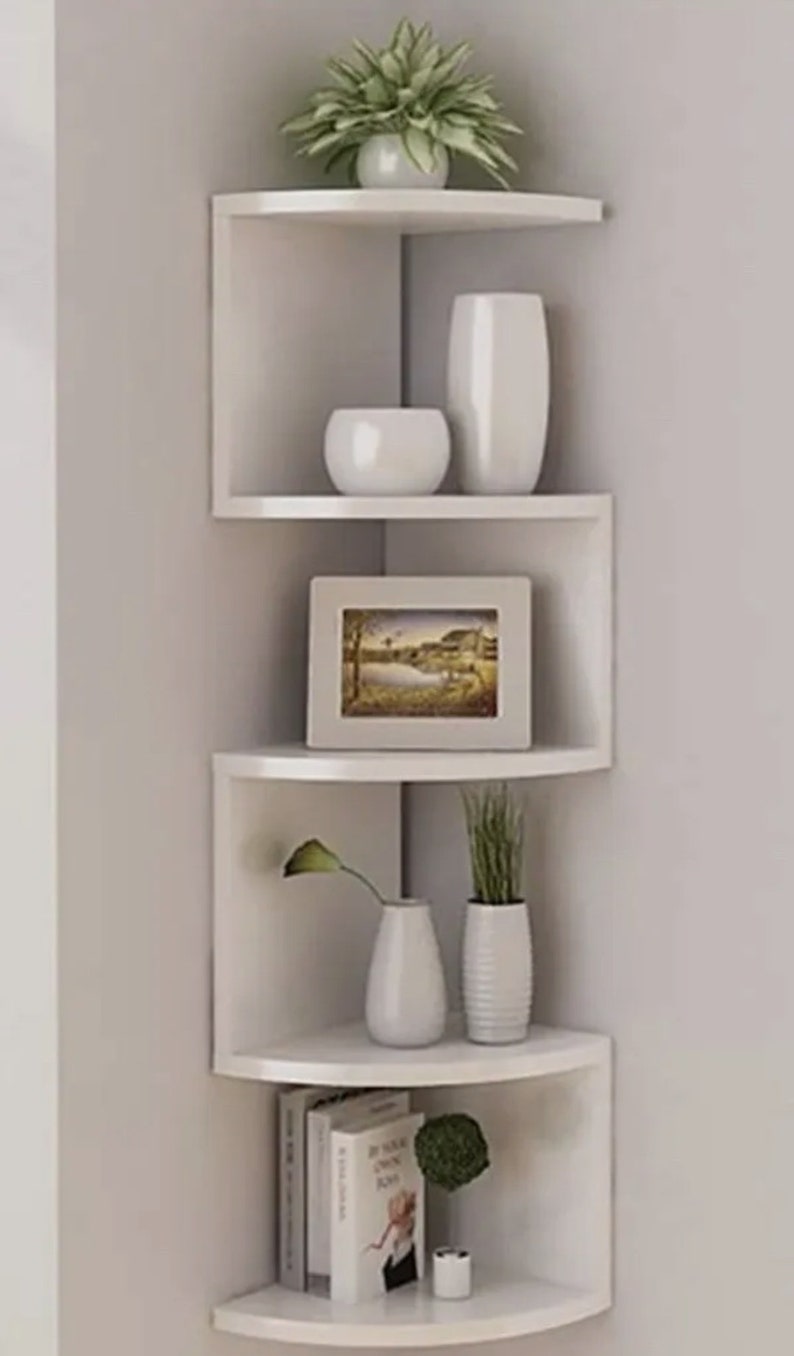 5 Tier Corner Shelf Wall Unit Bookcase Floating Book Home Etsy UK