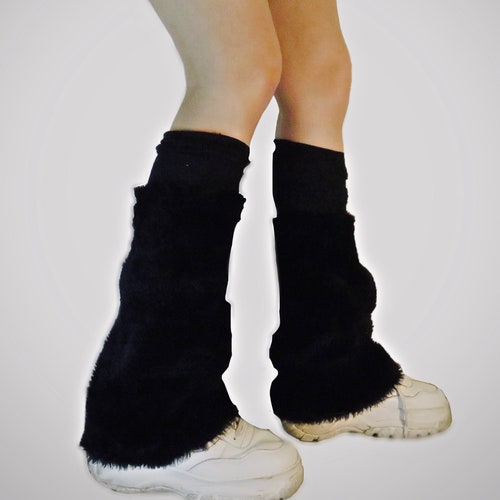 Fuzzy Boot Covers Rave Fluffies Black Furry Leg Warmers Etsy