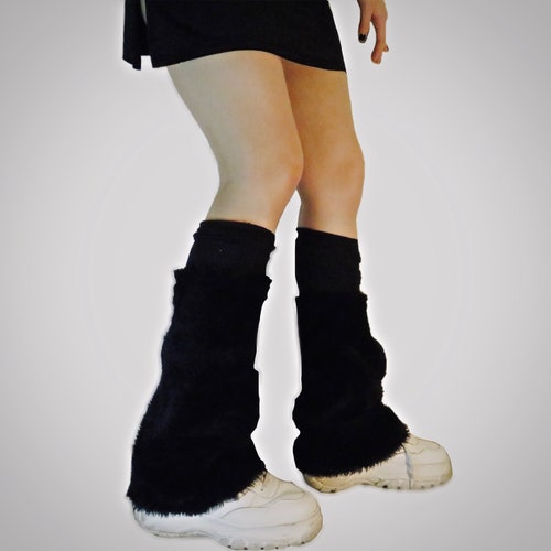 Fuzzy Boot Covers Rave Fluffies Black Furry Leg Warmers Etsy