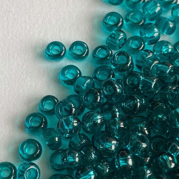 Teal #8 transparent seed bead, Matsuno #8 aqua seed bead, deep ocean blue seed bead, translucent rich blue seed beads, teal glass beads