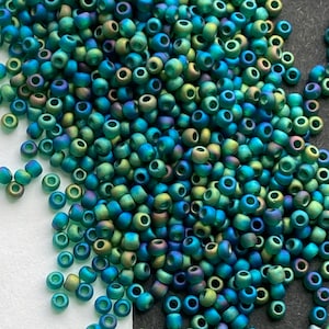 Bead #11 Blue/Green, Peacock Frost with a Rainbow Coating, Matsuno #11 Green Frosted Rainbow beads, gorgeous beads for jewelry