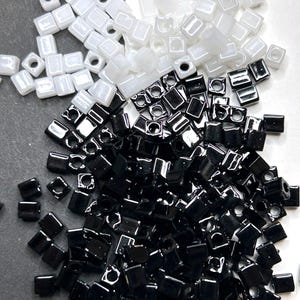 Black and White Cube beads, Size 5 cube beads, Solid coloured Glass Squares, Miyuki Opaque cube beads, Large Japanese bead, monochrome