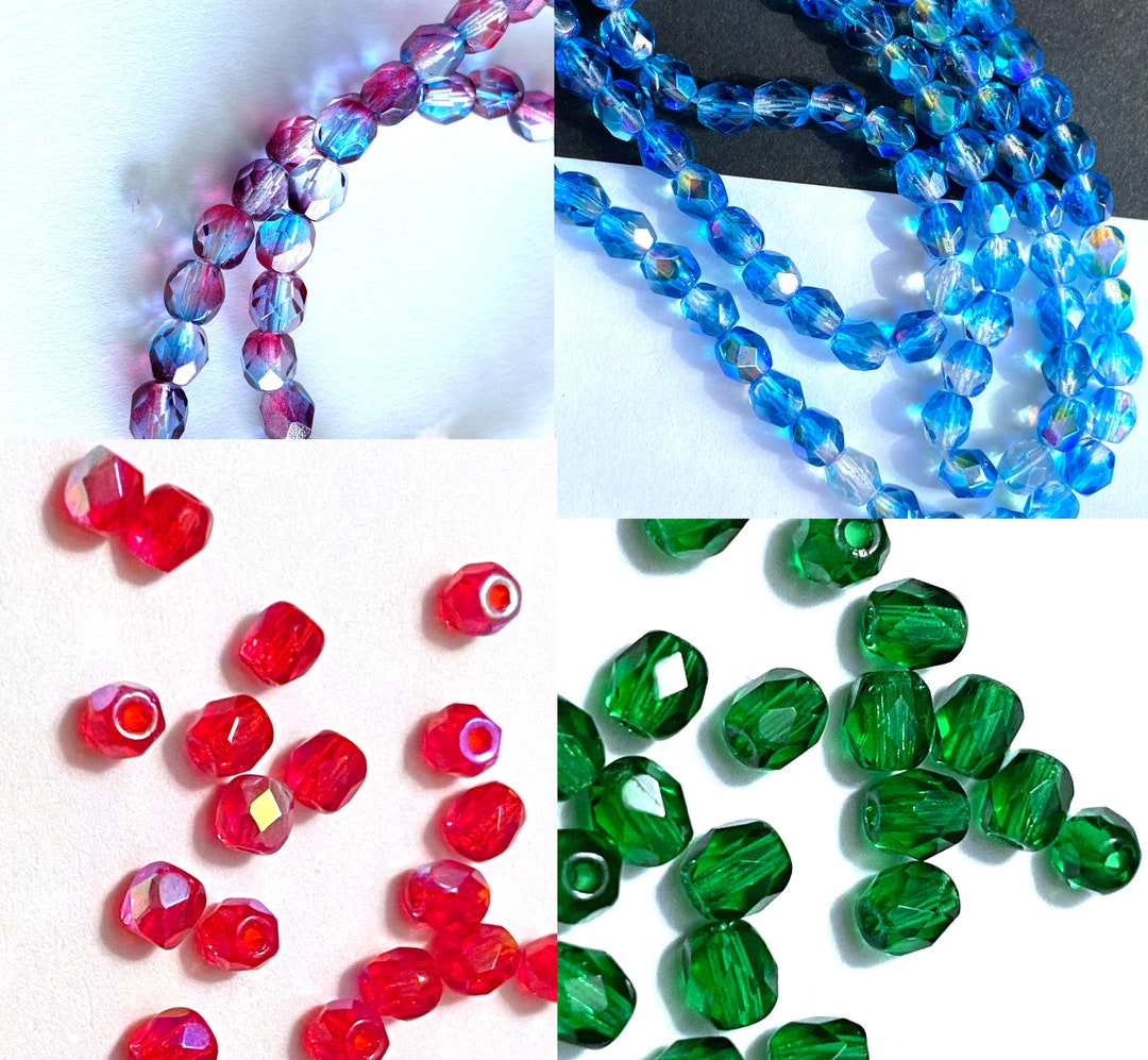 Blue Green Red Glass Bead, Czech Preciosa Fire Polish, Emerald Faceted Bead, Statement Beads for