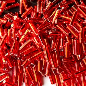 Perlina tromba rossa, tromba scarlatta, tromba 6mm per 2mm, perline bugle Miyuki, perline rosse lunghe, perline rosse luminose, perline bugle