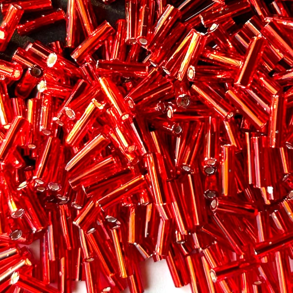 Red bugle bead, bugle scarlet, 6mm by 2mm bugle, Miyuki bugle beads, long red beads, bright red beads, bugle bead