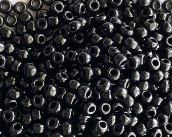 Black glass bead #6, 4mm black Japanese bead, size 6 beads, black seed beads for jewelry, shiny jet large seed beads, monochrome bead