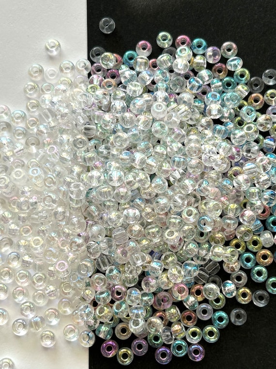 Clear #6 Rainbow Beads, Large Iridescent Beads, 4mm Clear Round