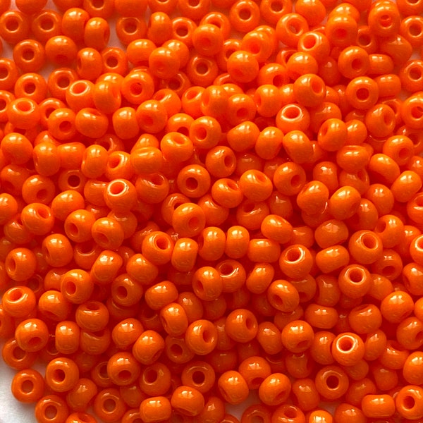 Orange #8 & #11 seed beads, dark orange beads, tiny orange round beads, Preciosa opaque beads, round beads for jewelry, Czech seed bead