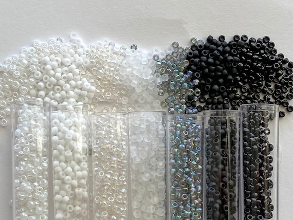 Black & White Seed Bead Set: Size 8 Glass Beads for Jewelry Making