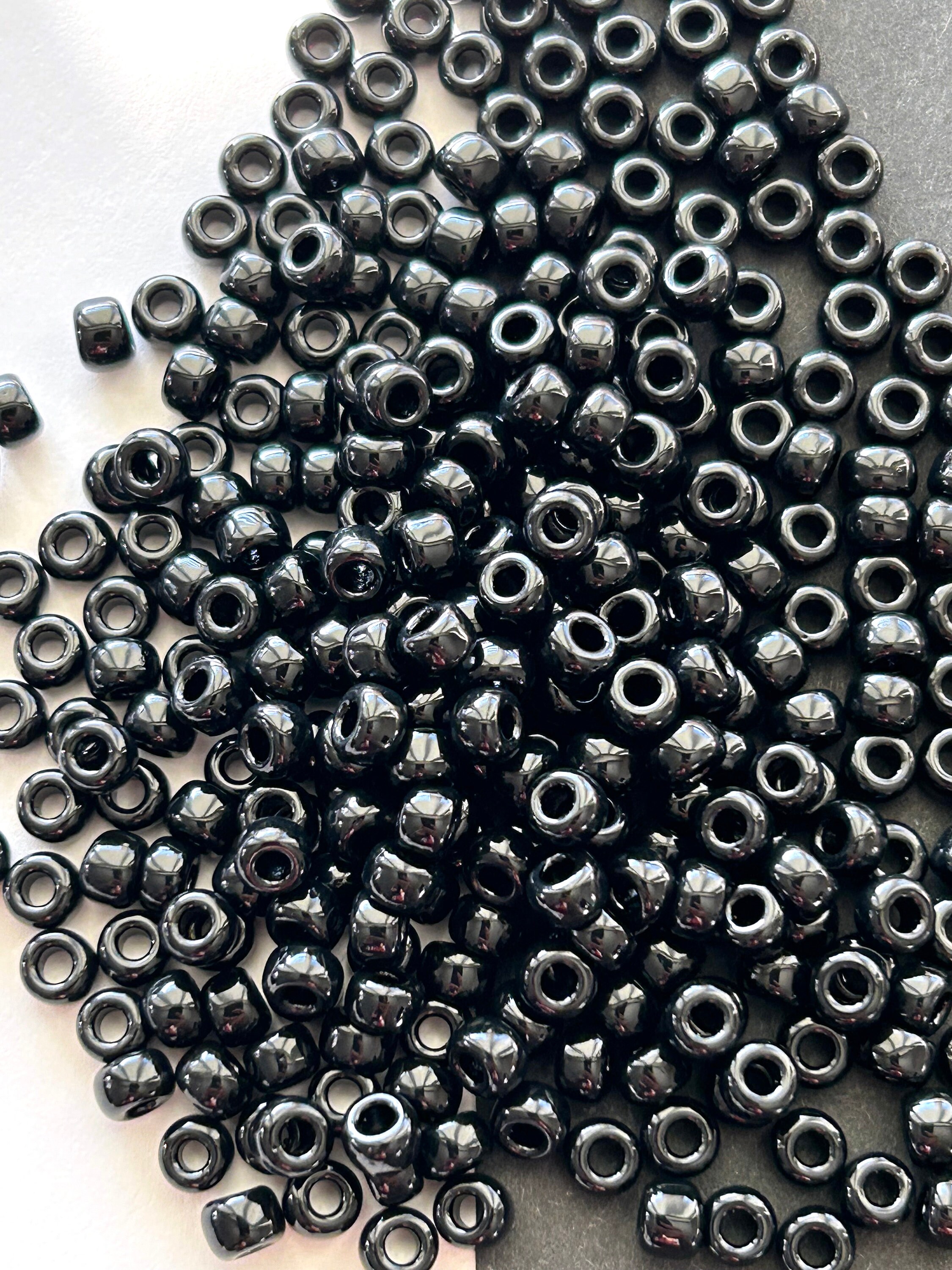 9mm Jet Black Pony Beads Czech Glass Roller Beads 3mm Hole Round