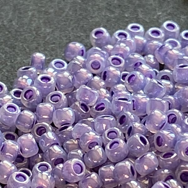 Purple #11 seed bead, Lilac coloured glass bead, pastel seed beads, pearlized beads for jewellery, Ceylon coating, Toho glass seed beads