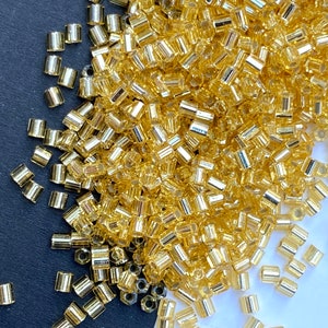 Gold #11 transparent silver lined hex seed beads, size 11, Hex 662 Miyuki, small gold hex beads, tiny beads for clothes, small beads jewelry