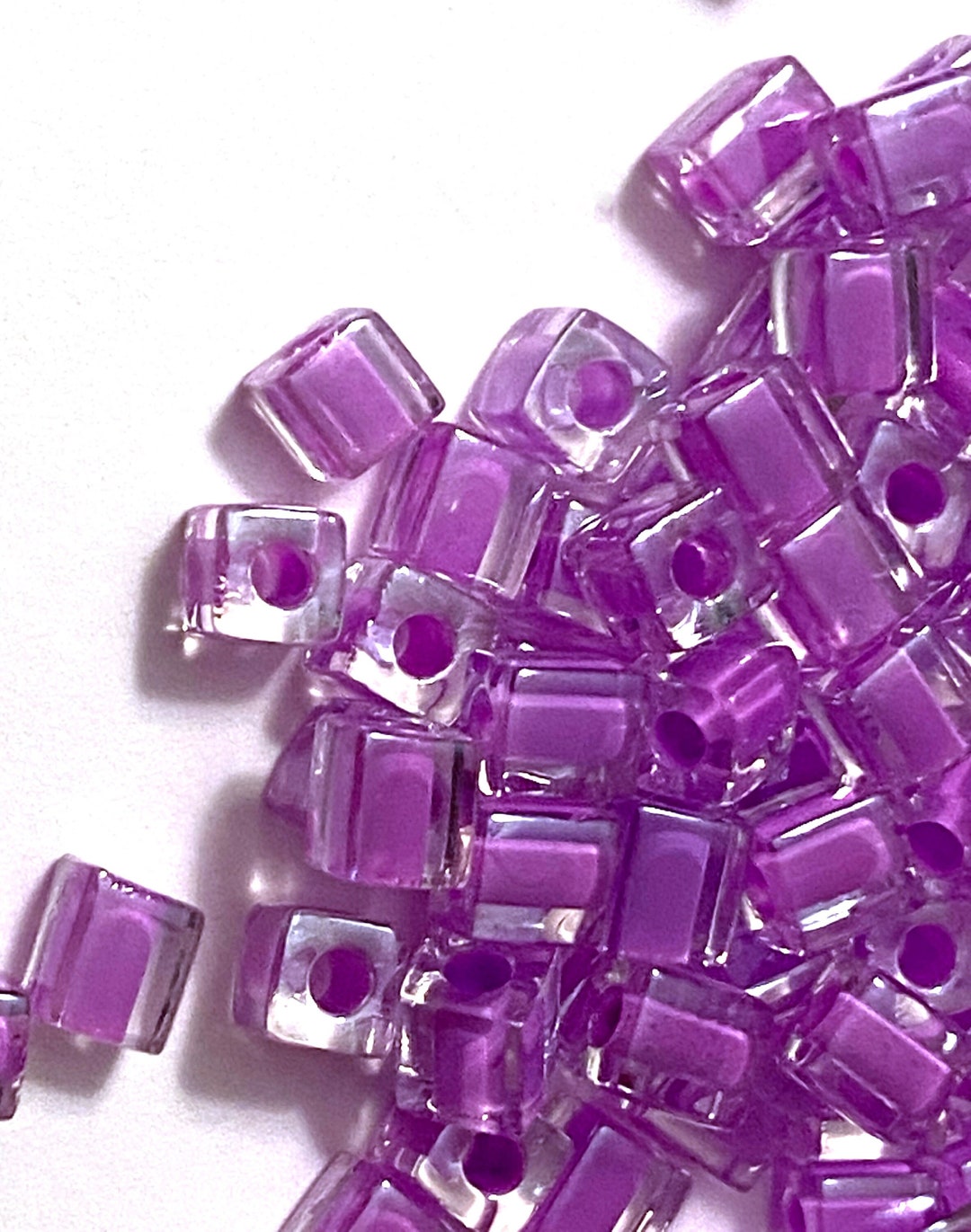 Clear Cube Beads With Violet Lining Clear and Purple Squares Etsy