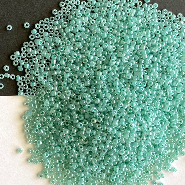 Blue green pastel opaque seed bead, tiny seafoam bead, Pearlized green bead, Japanese green bead, Matsuno beads green