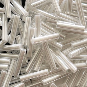 Perlina a tromba di perla bianca, tromba lunga, tromba da 12 mm per 2,4 mm, perline a tromba Miyuki, perline lunghe perlescenti, perline bianche lucide, perlina a tromba