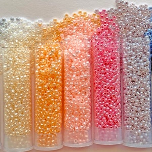 Set of #11 Pearlized glass seed beads Set 2, size 11 Japanese beads, Matsuno Toho ceylon bead set, Tiny seed bead pastel colours,