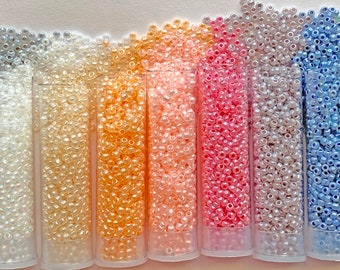 Pearlized Seed Beads Set: Size 11 Japanese Ceylon Beads, Pastel Colors