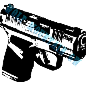 May include: Black and white silhouette of a handgun with the text "SPRINGFIELD ARMORY" on the side.