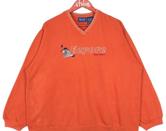 Vintage Disney Eeyore Embroidered Sweatshirt, Orange V-Neck (Size L)