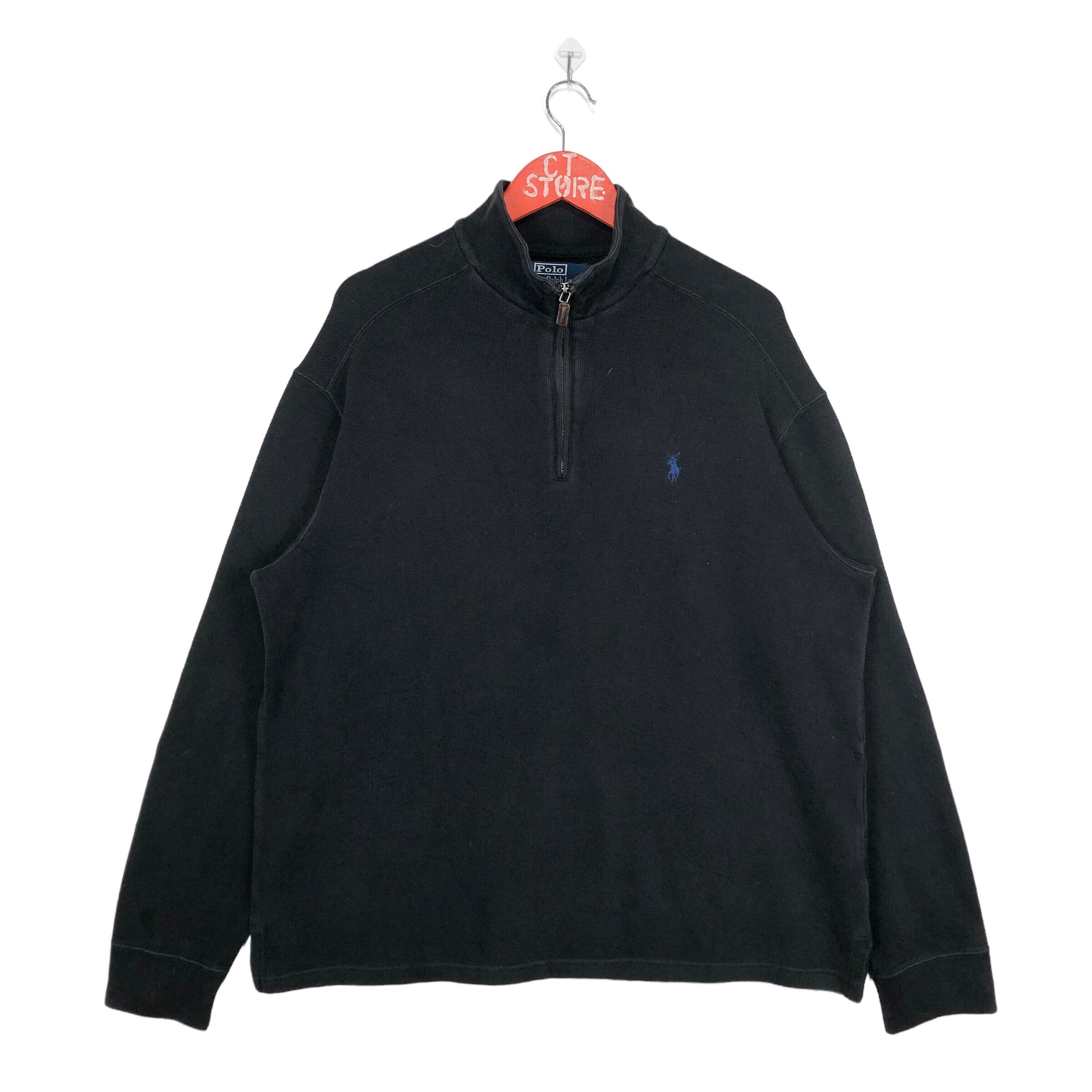 【関税&送料込】Polo Ralph Lauren Black Zip Sweatshirt In Co Polo Ralph Lauren Sweater Men's Black Estate Rib Quarter Zip