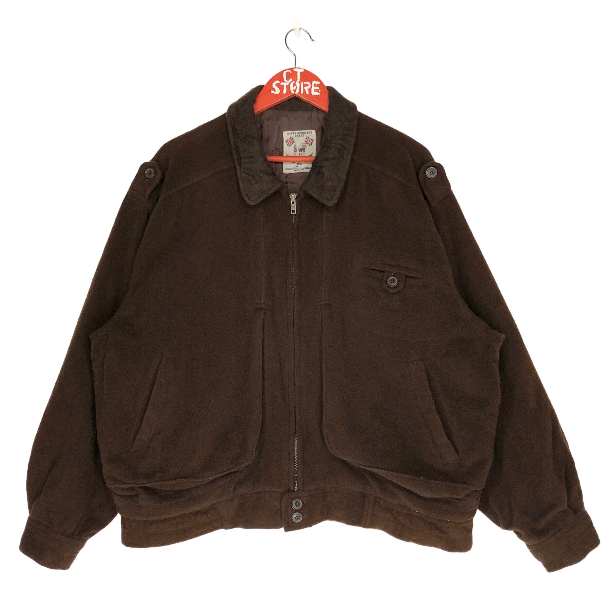 Vintage Brown Wool Bomber Jacket - Size L - Etsy