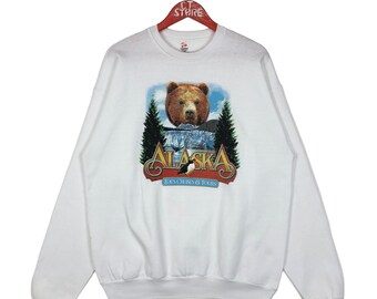 Sudadera vintage con cuello redondo y estampado de oso de Alaska - Talla L