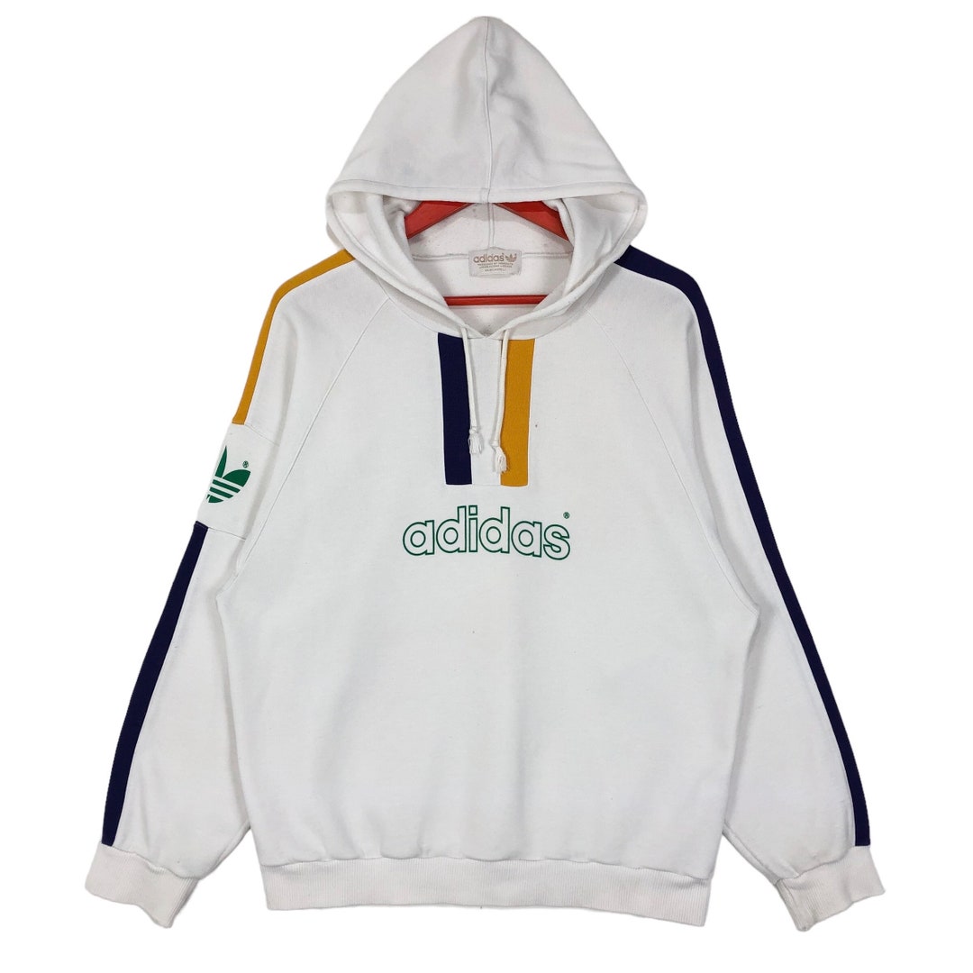 Vintage Adidas Descente Hoodie: White Spellout Pullover (size M