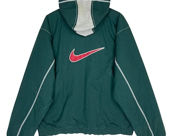 Vintage Nike Big Swoosh Hoodie Jacket Green Size M