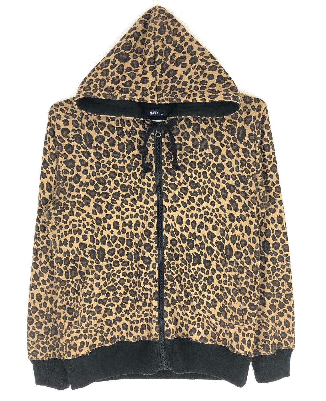 Vintage Navy All Over Leopard Print Zipup Hoodie Sweatshirt Etsy UK
