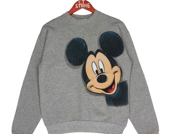 Bluza z okrągłym dekoltem i nadrukiem Myszki Miki w stylu vintage, rozmiar S, sweter Disney Myszka Miki w kolorze szarym
