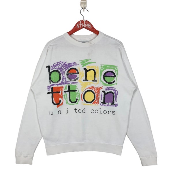 Vintage United Colors Of Benetton Sweatshirt White Size M Benetton Crewneck Benetton Sweater Pullover Print Logo Jumper Benetton