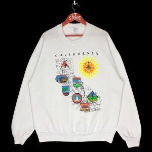 Vintage 90s California State Map Sweatshirt Big Logo Sweatshirt California Pullover White Color Extra Large Size