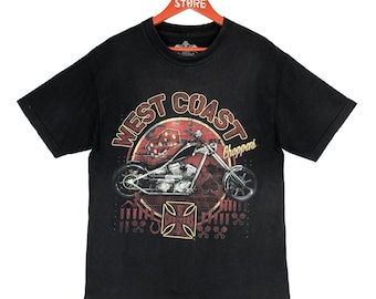 Vintage West Coast Chopper Tshirt Blue Flame Graphics Motorcycle