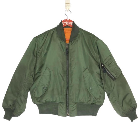 Vintage 70er Jahre MA-1 US Militär Fliegerjacke Größe S In Grün 