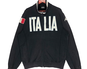 Vintage Kappa Italia Zip Up Sweater Jacket Size M Kappa Italia Jacket Black Streetwear Jacket