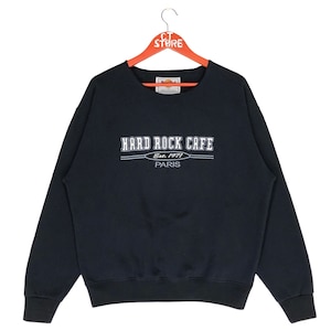 Vintage Hard Rock Cafe Paris Crewneck Sweatshirt Embroidery Logo Hard Rock Cafe Sweater Black Color Size L