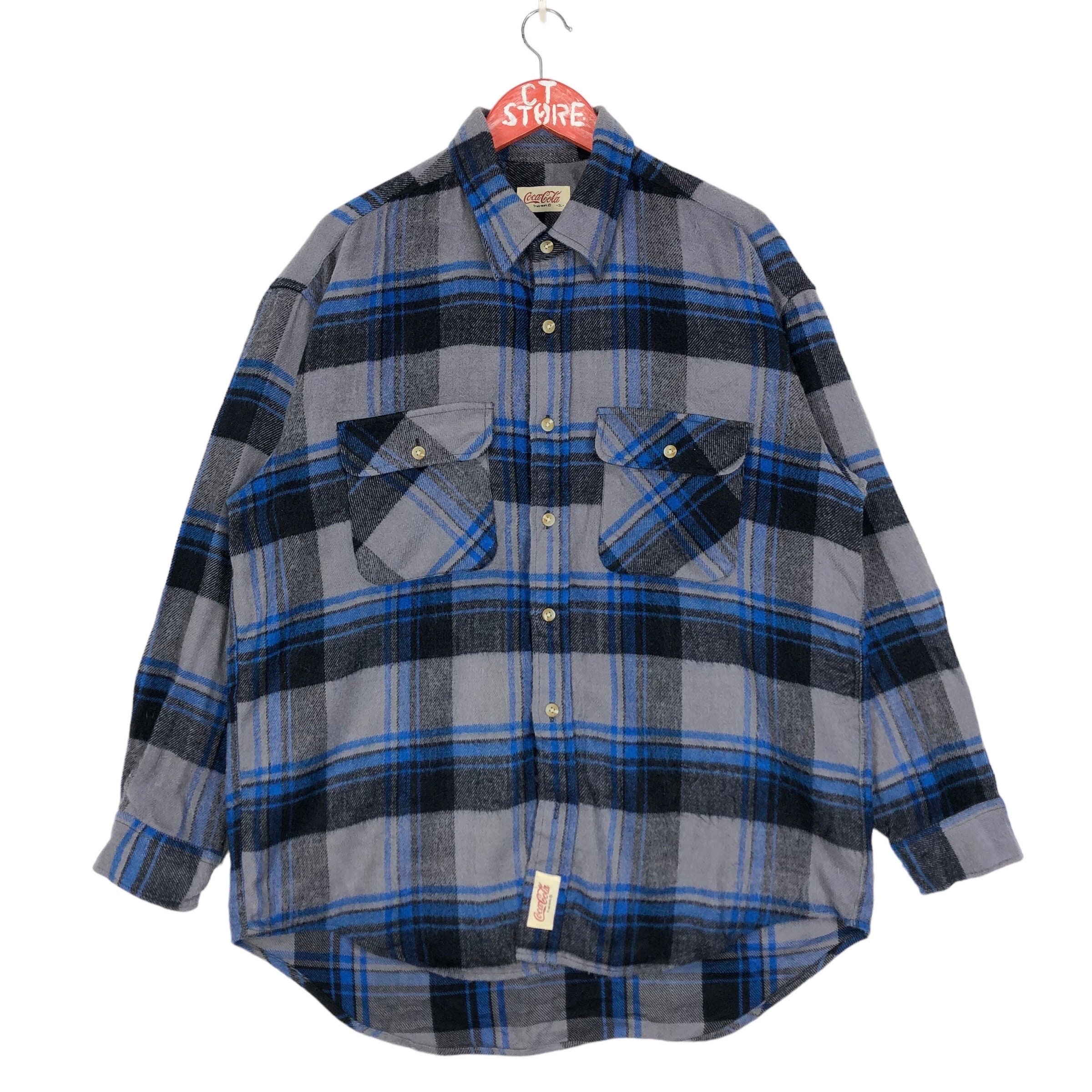 Checkered Shirt Vintage 90s Plaid Top Grey Black Viscose