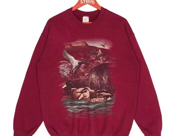 Y2K Duck Graphic Crewneck Sweatshirt - Red Pullover (Size M)