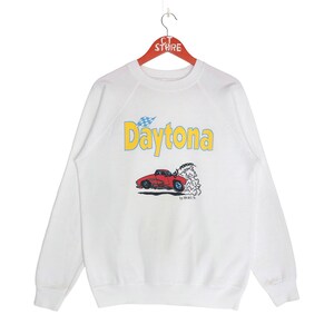 Vintage 90s Daytona Racing TdFord.G Crewneck Sweatshirt Size M White Color