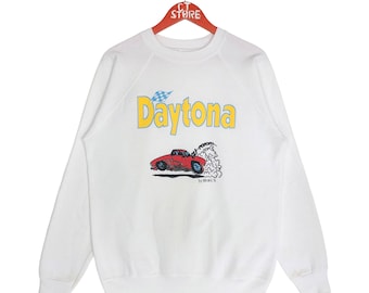 Sudadera vintage de cuello redondo Daytona Racing TdFord.G de los años 90, talla M, color blanco