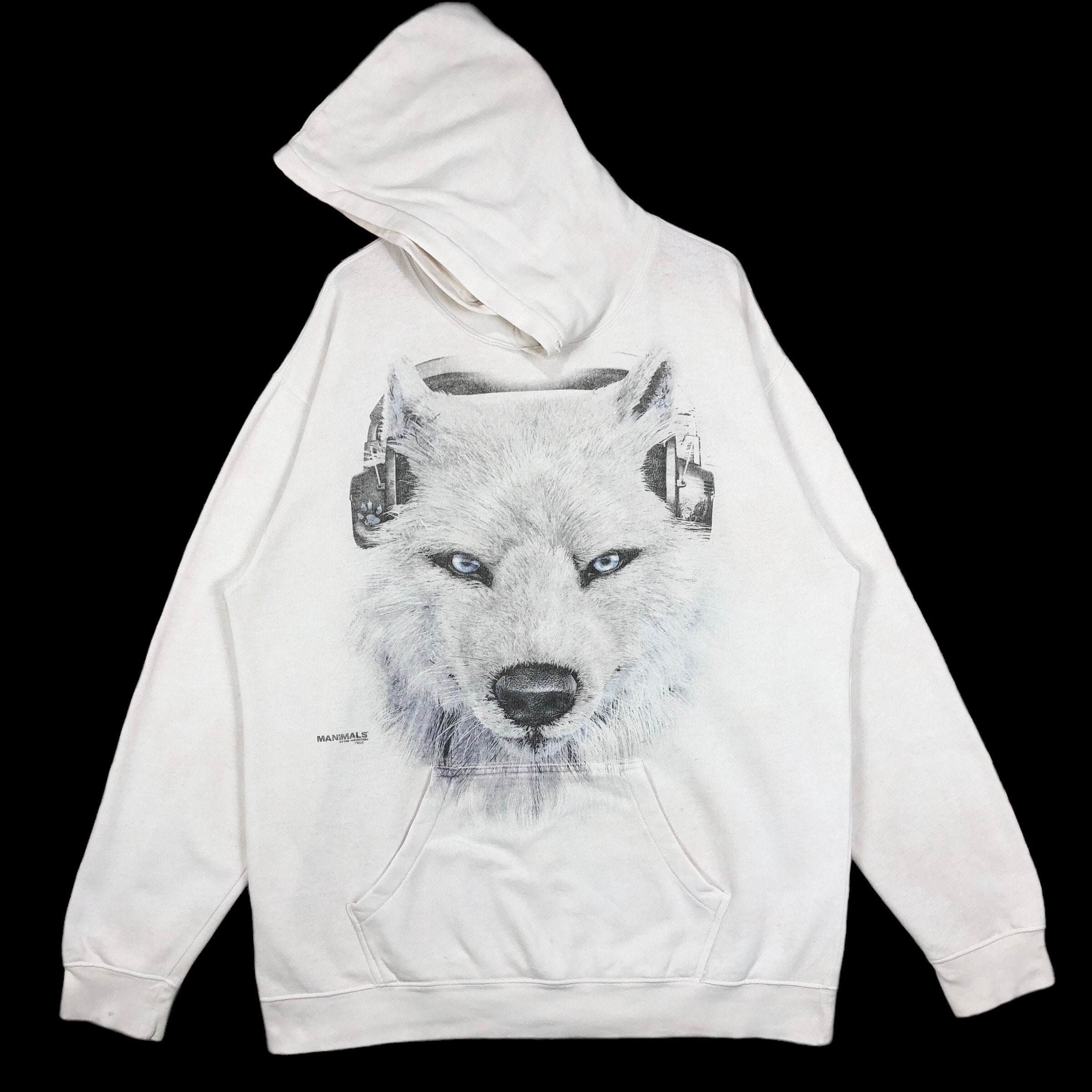 Manimals the Mountain Snow Plow Wolf Big Face Hoodie Size L the Mountain Pullover Hoodie Cream Adult Hoodie Etsy UK