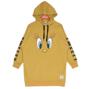 Looney Tunes Tweety Hoodie Sweatshirt Dress Big Logo Sweatshirt Hoodie Looney Tunes Mustard Color Size M, Cartoon Hooded