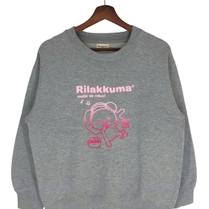 vintage Sweatshirt ras du cou Rilakkuma taille M Pull dessin animé gris