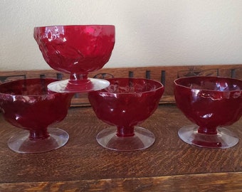 Red Glass Sherbet Cup Set Sherbet Tumblers Sherbert Glass Red Glass Luminarc Cavalier Vintage Red Glass Retro Glass Red Glass