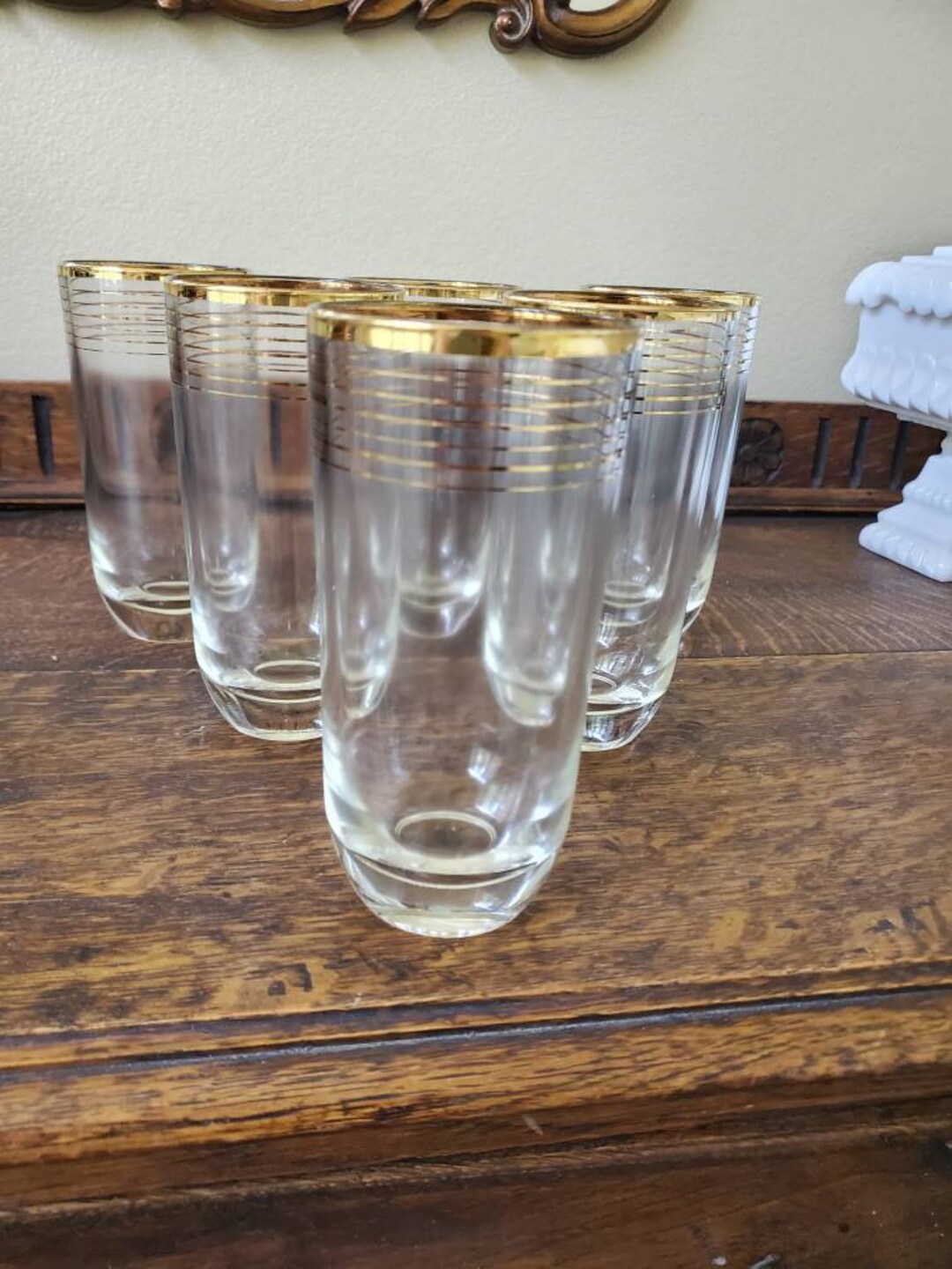 6 Vintage Gold Striped Glasses Etsy