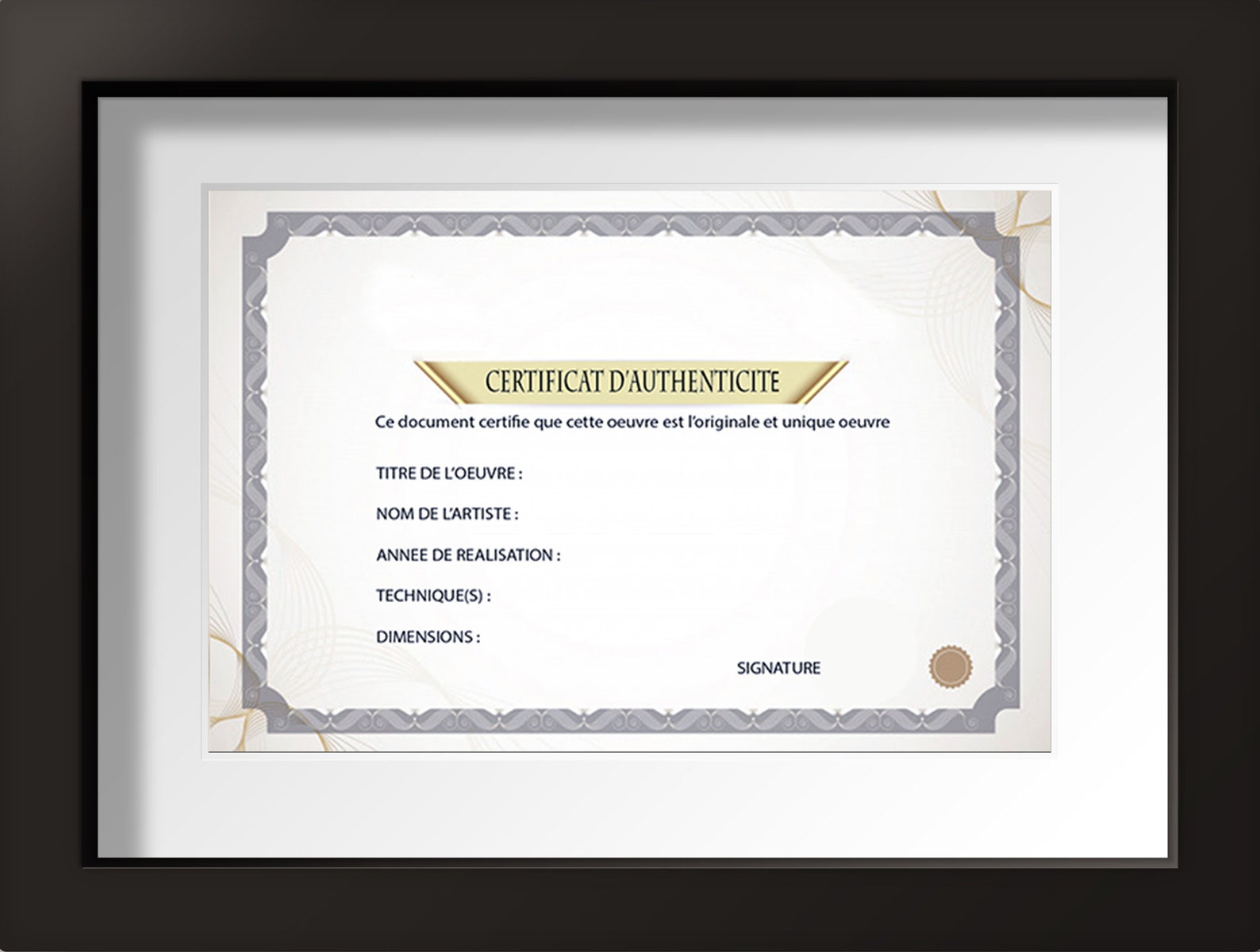 Certificat d'authenticité pour artiste en français Téléchargement