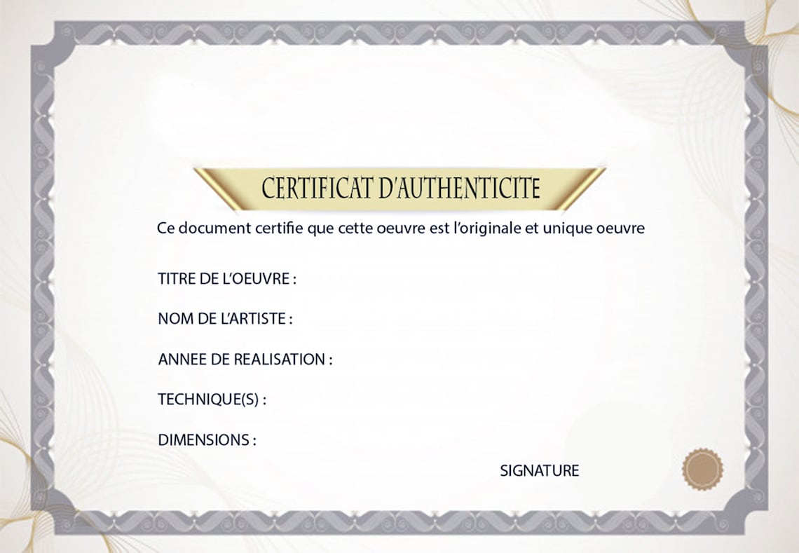 Certificat d'authenticité pour artiste en français Téléchargement