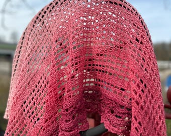 Hand-Crocheted Mesh Lace Shawl – Lightweight Ombre Wrap – Spring/Summer Crochet Wrap – Lacy Scallop Edge Shawl – Handmade Gift