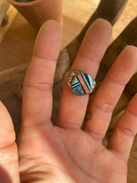 Vintage Navajo Inlay Ring Size 11 - image 1